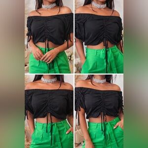 Black Off-Shoulder Ruched Top